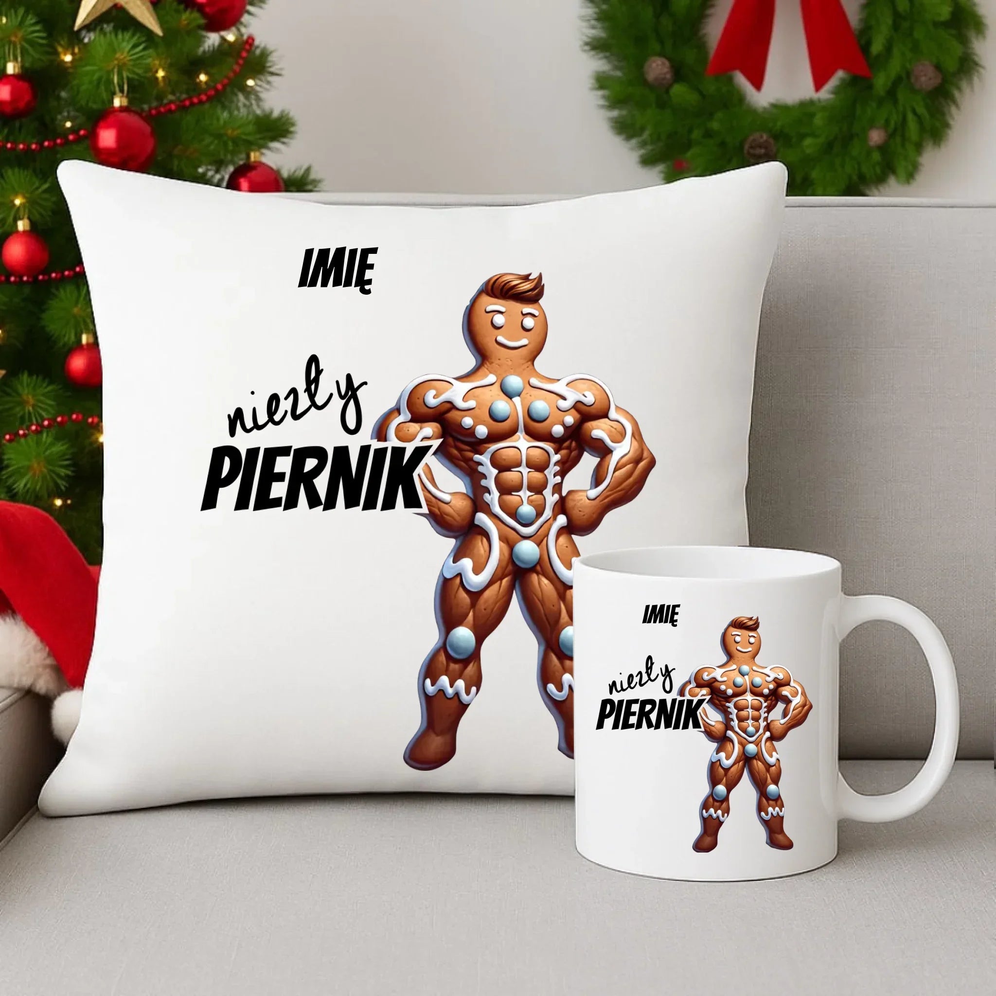 Zestaw poduszka i kubek świąteczny - Niezły piernik - personalizowany BN24 - StoryCups.pl