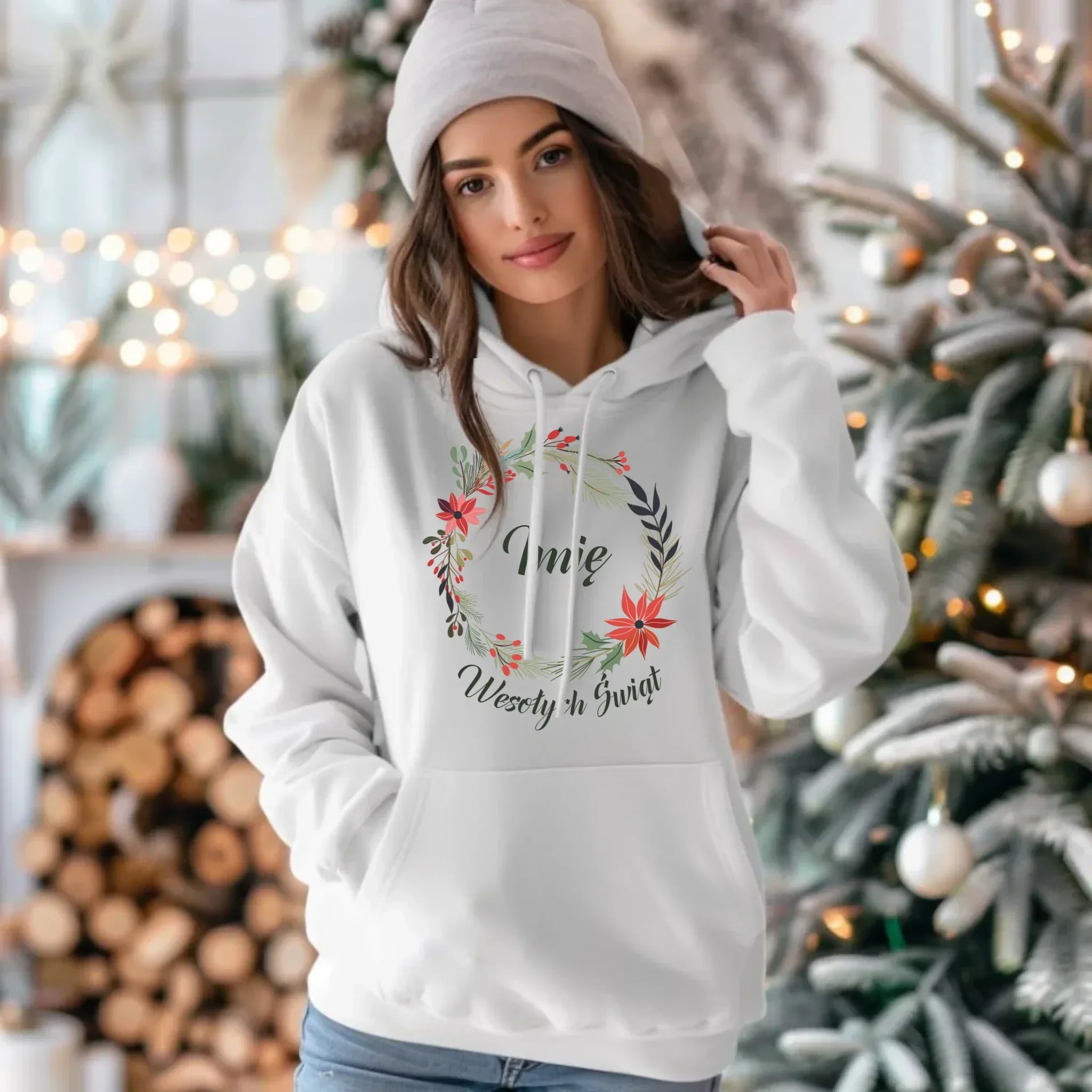 Bluza damska z kapturem świąteczna - Wesołych Świąt - personalizowana BN19 - StoryCups.pl