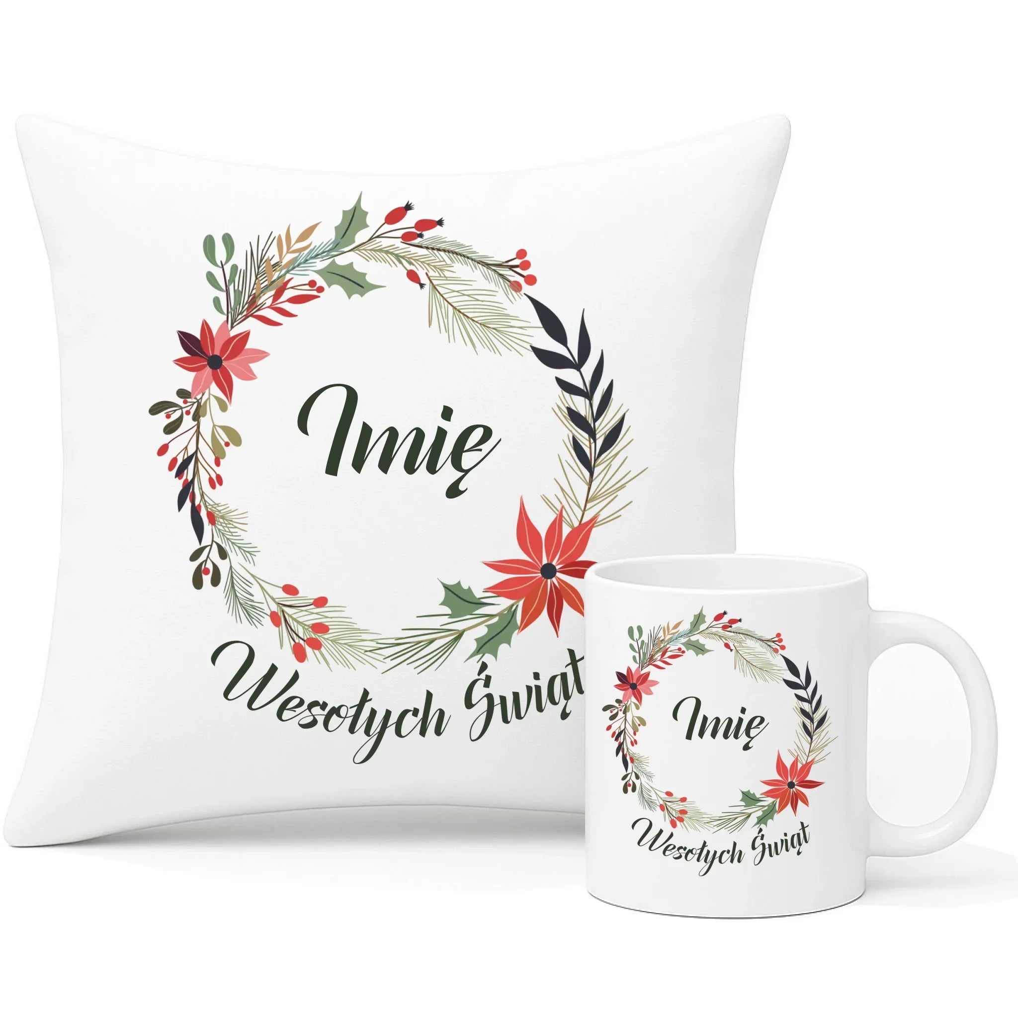 Zestaw poduszka i kubek świąteczny - Wesołych Świąt - personalizowany BN19 - StoryCups.pl