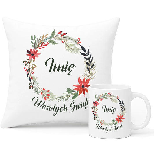 Zestaw poduszka i kubek świąteczny - Wesołych Świąt - personalizowany BN19