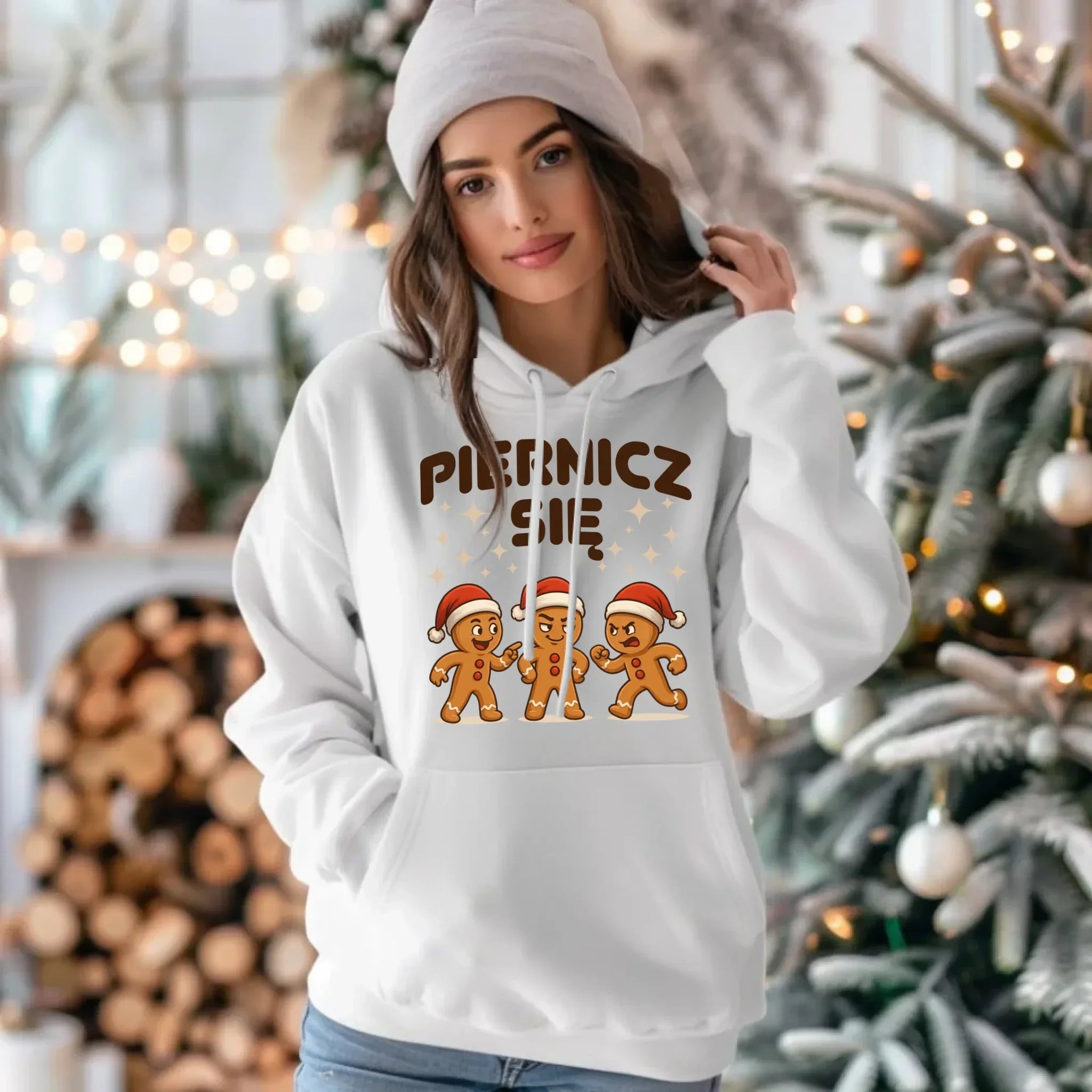 Bluza damska z kapturem świąteczna - Piernicz się BN149 - StoryCups.pl