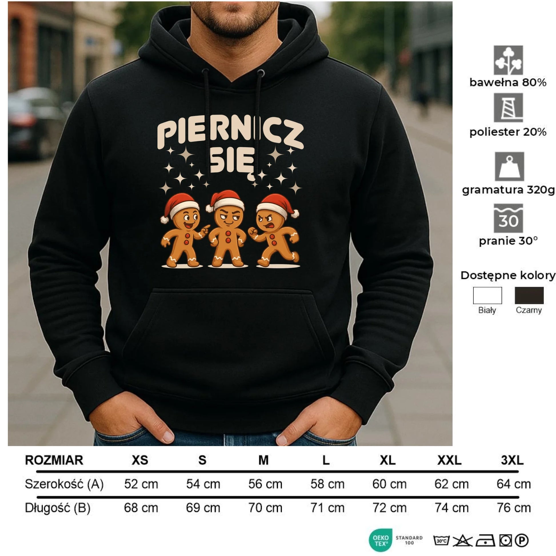 Bluza męska z kapturem świąteczna - Piernicz się BN149 - StoryCups.pl