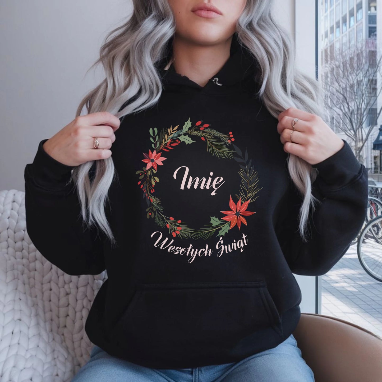 Bluza damska z kapturem świąteczna - Wesołych Świąt - personalizowana BN19