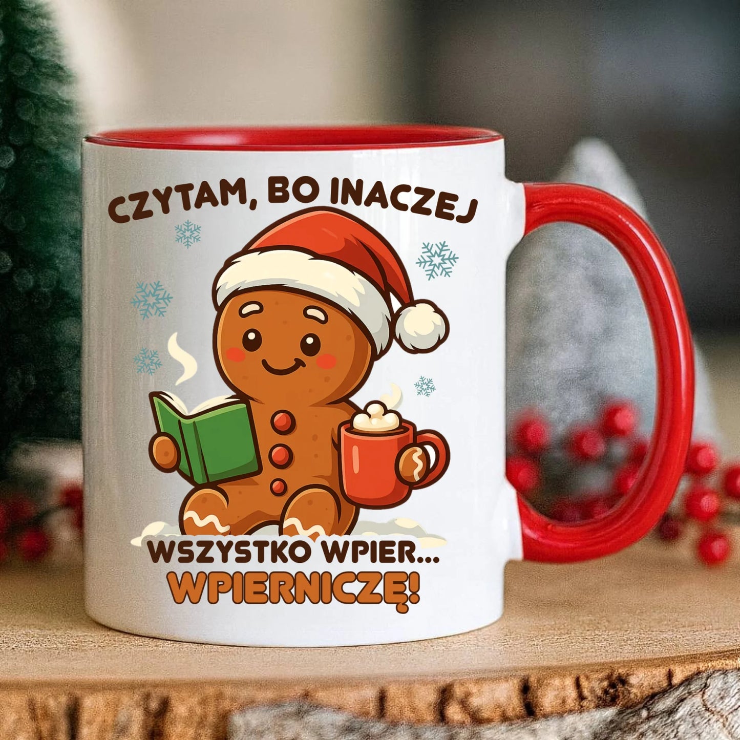 Kubek świąteczny - Czytam, bo inaczej wszystko wpier... wpierniczę BN79 - StoryCups.pl