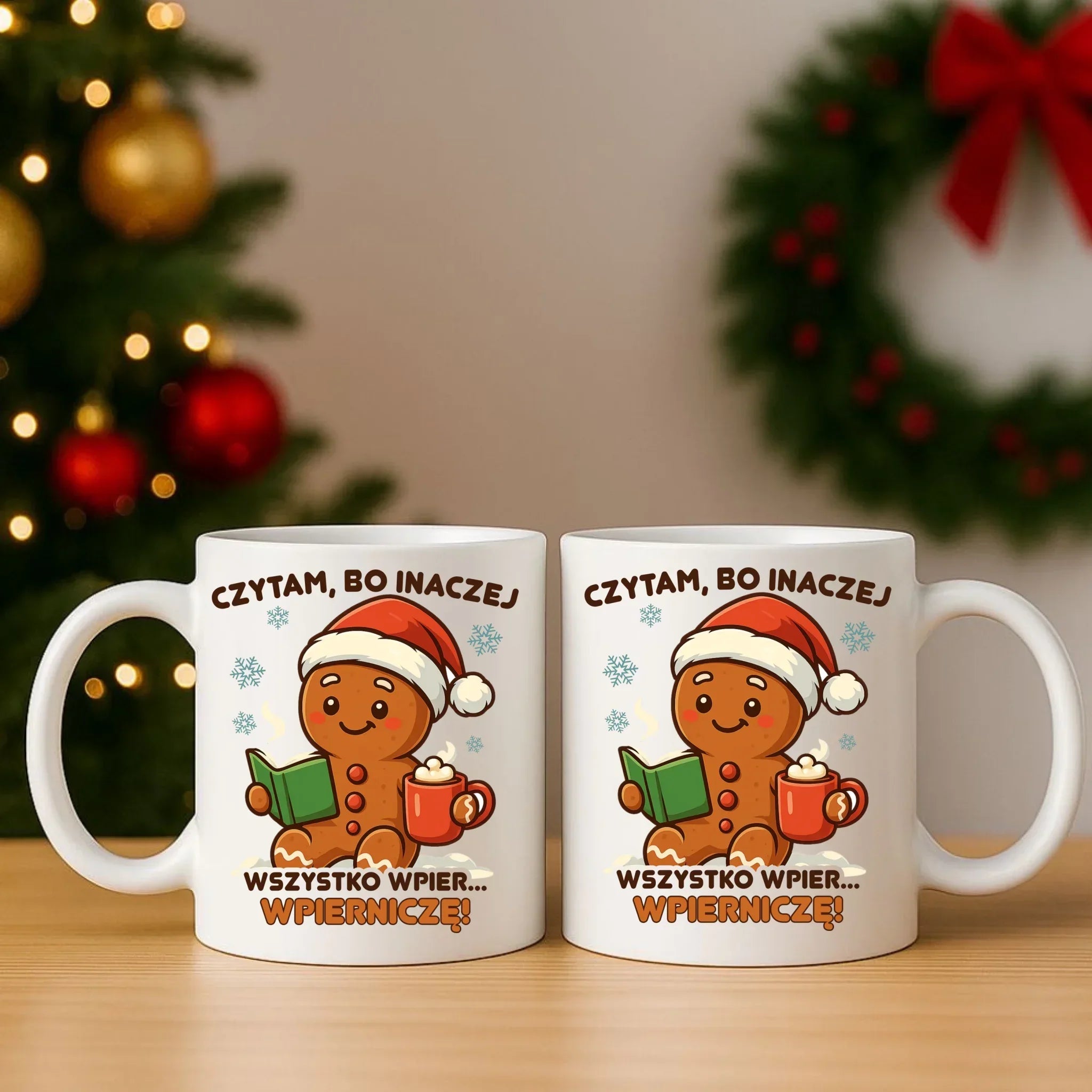 Zestaw poduszka i kubek świąteczny - Czytam, bo inaczej wszystko wpier... wpierniczę BN79 - StoryCups.pl