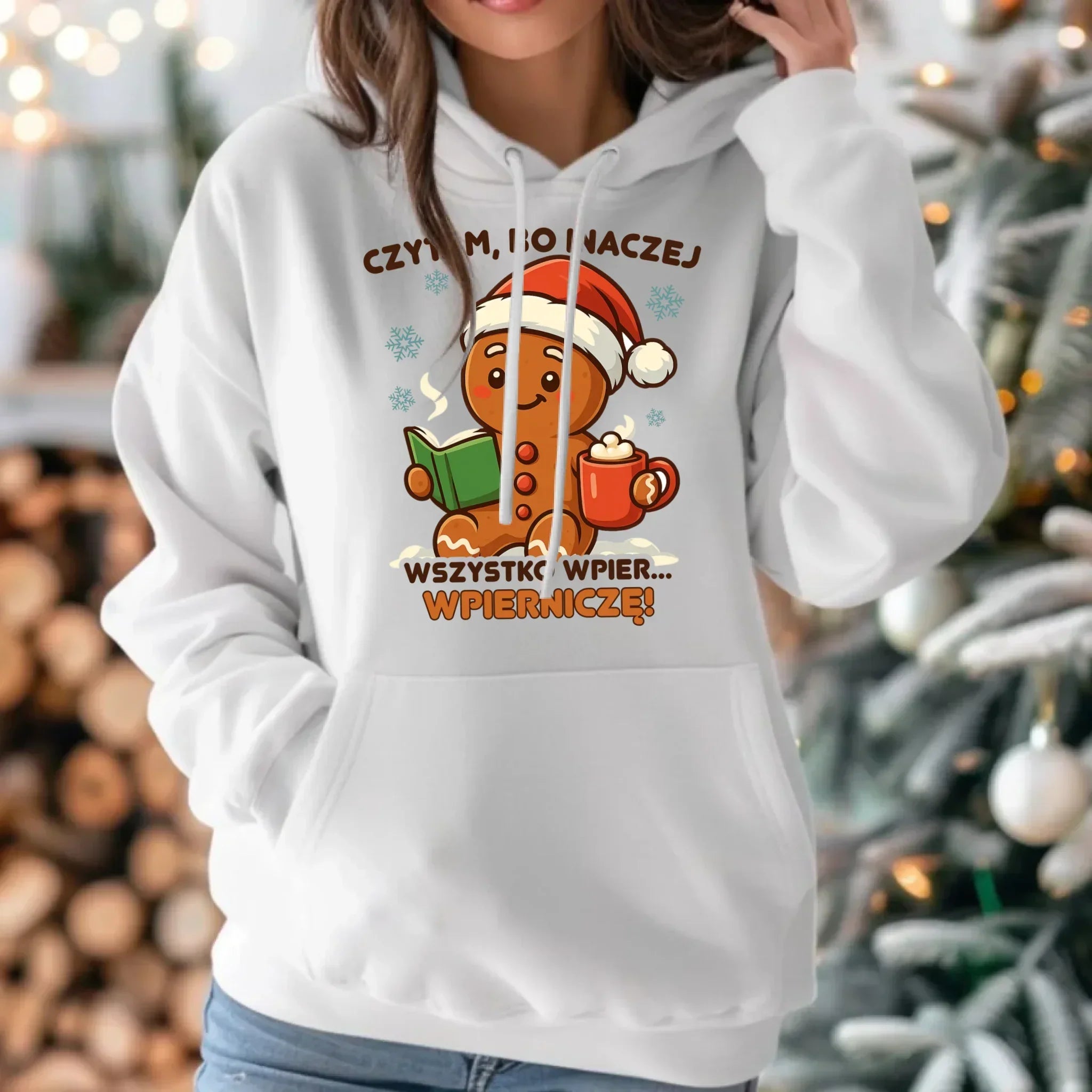 Bluza damska z kapturem świąteczna - Czytam, bo inaczej wszystko wpier... wpierniczę BN79 - StoryCups.pl