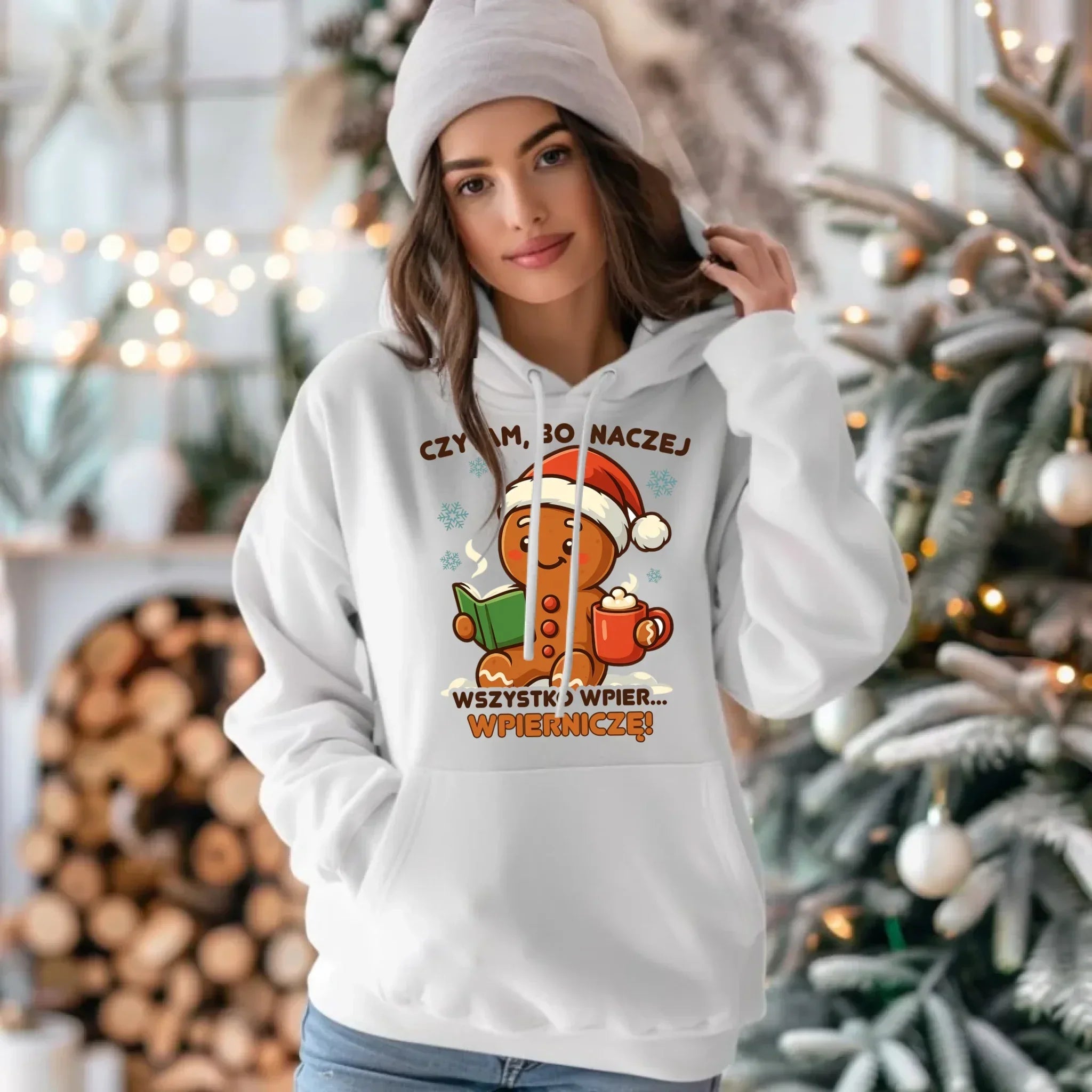 Bluza damska z kapturem świąteczna - Czytam, bo inaczej wszystko wpier... wpierniczę BN79 - StoryCups.pl