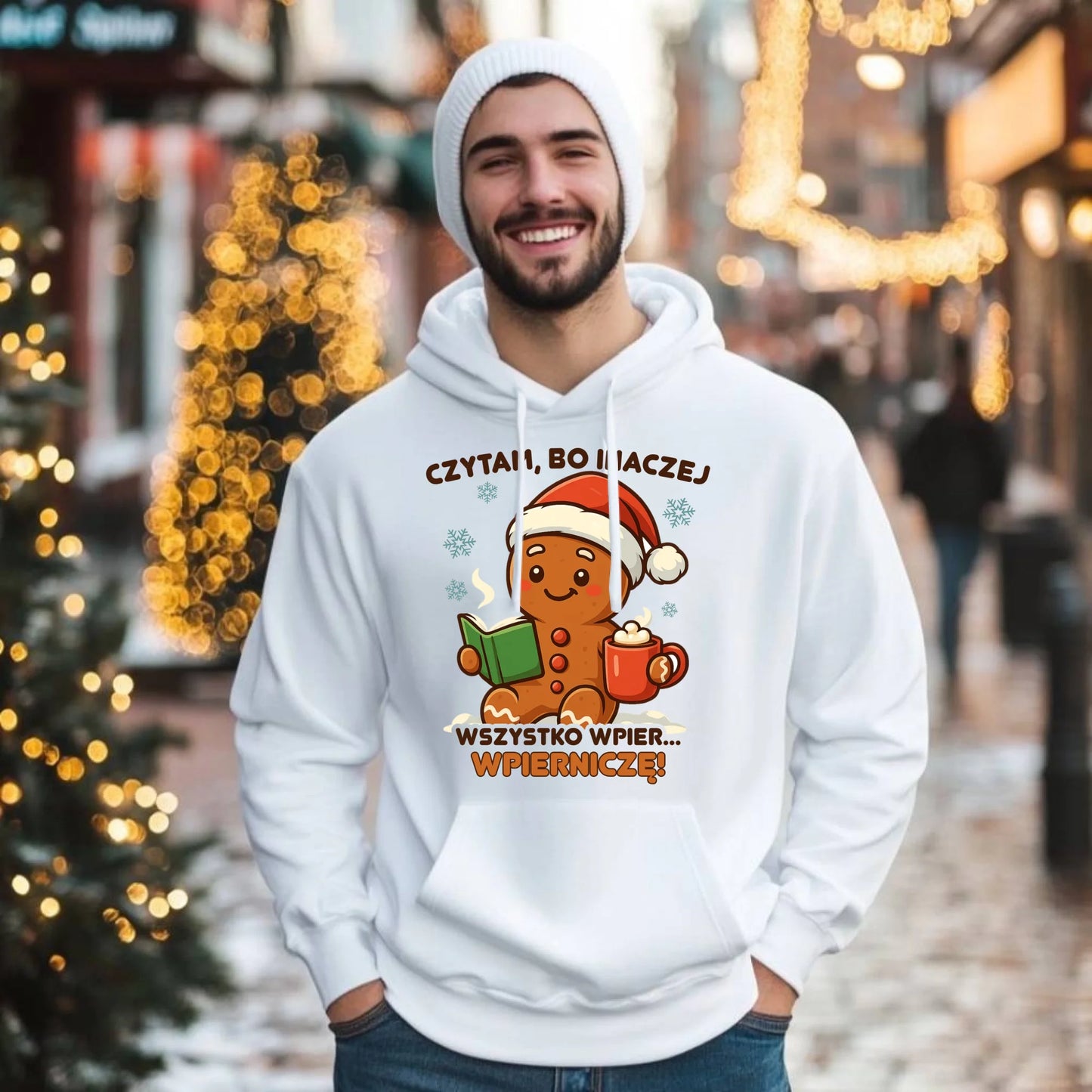 Bluza męska z kapturem świąteczna - Czytam, bo inaczej wszystko wpier... wpierniczę BN79 - StoryCups.pl