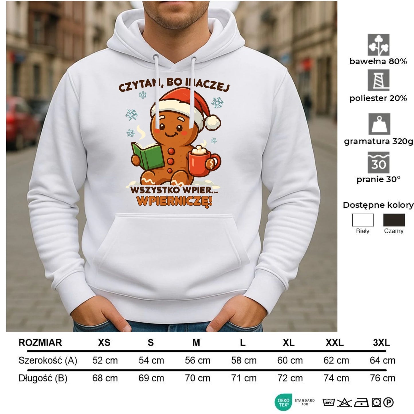 Bluza męska z kapturem świąteczna - Czytam, bo inaczej wszystko wpier... wpierniczę BN79 - StoryCups.pl