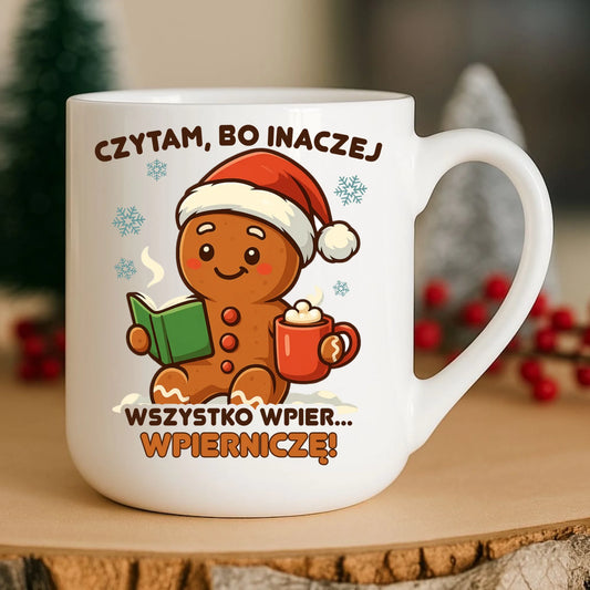 Kubek elegant świąteczny - Czytam, bo inaczej wszystko wpier... wpierniczę BN79 - StoryCups.pl