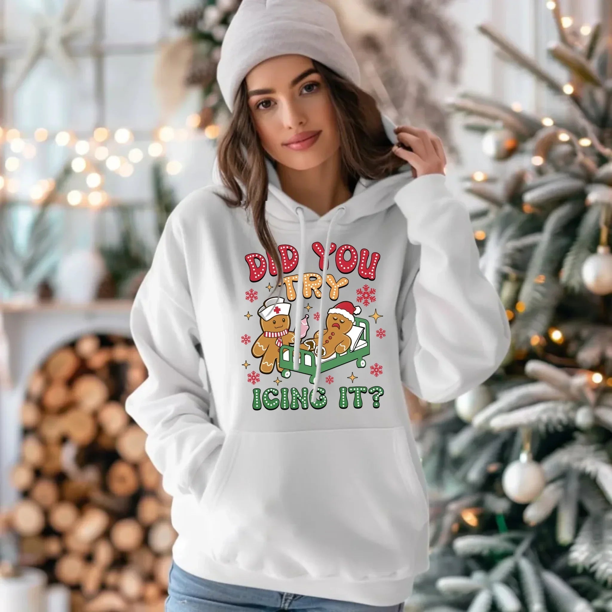 Bluza damska z kapturem świąteczna - Did you try icing it? BN78 - StoryCups.pl