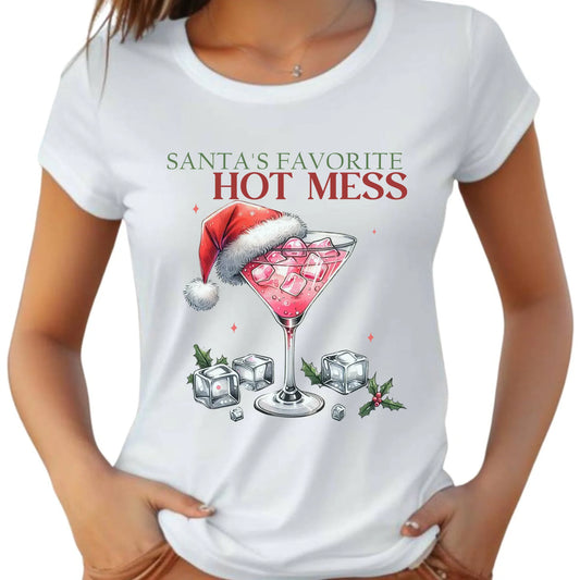 Koszulka damska świąteczna - Santa's favorite hot mess BN75 - StoryCups.pl