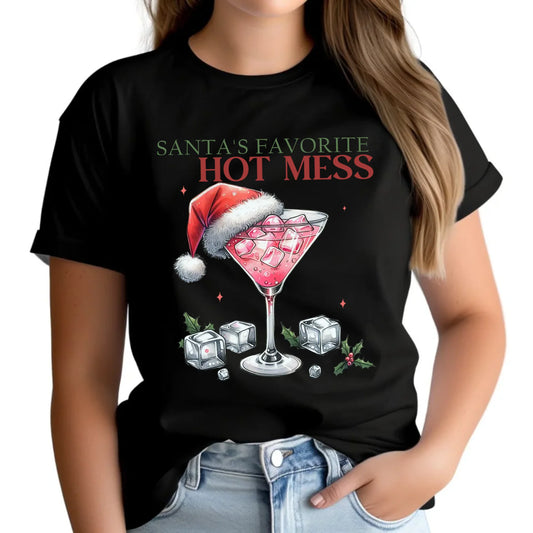 Koszulka damska świąteczna - Santa's favorite hot mess BN75 - StoryCups.pl