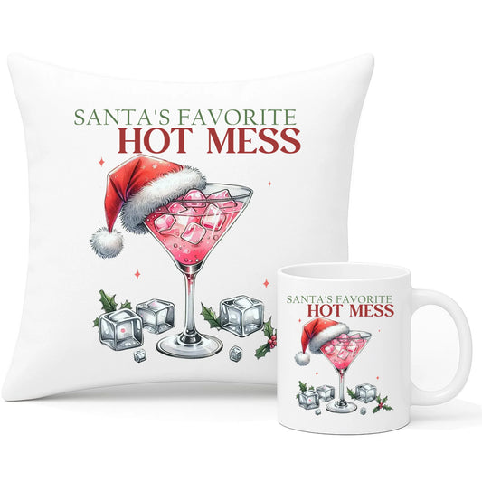 Zestaw poduszka i kubek świąteczny - Santa's favorite hot mess BN75 - StoryCups.pl