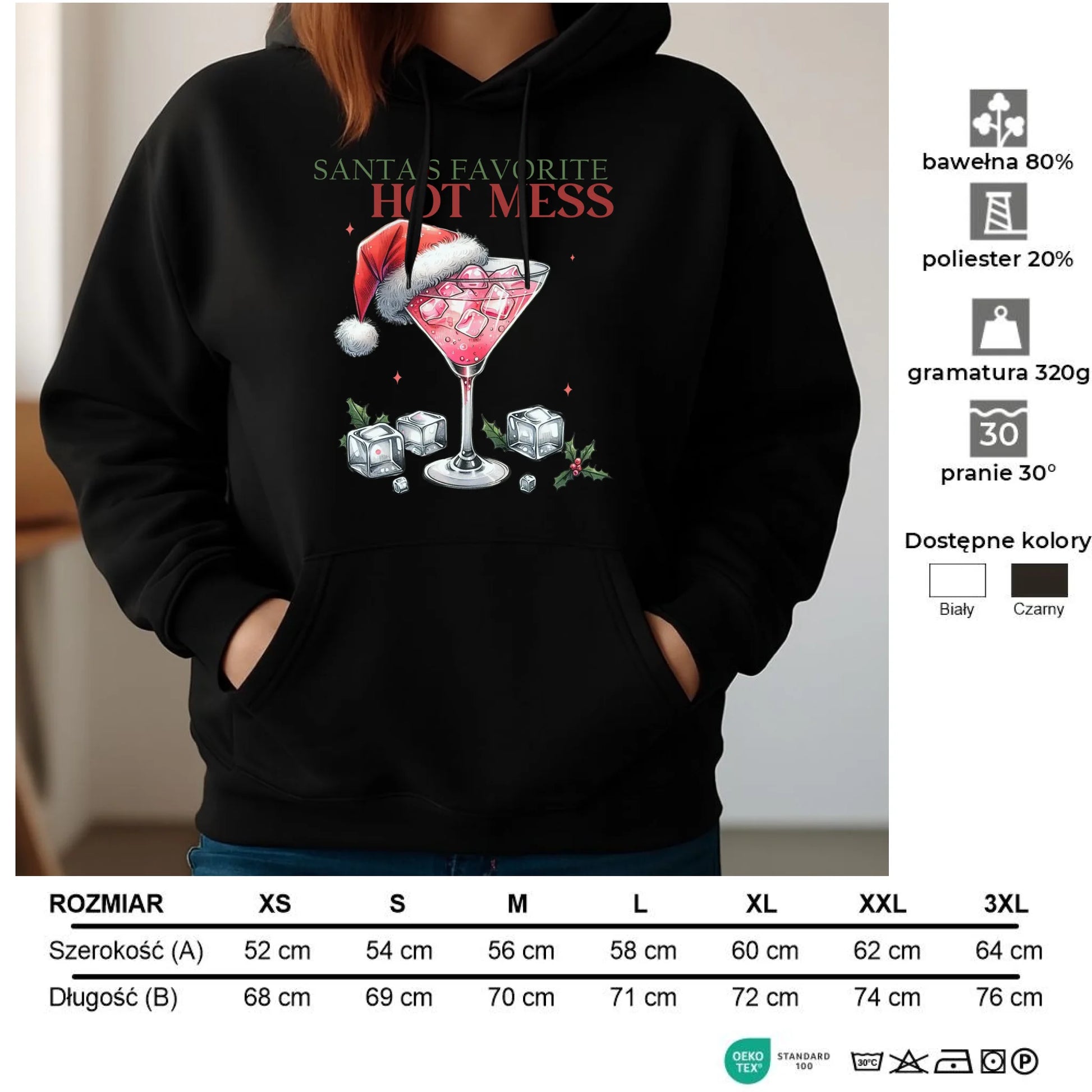 Bluza damska z kapturem świąteczna - Santa's favorite hot mess BN75 - StoryCups.pl