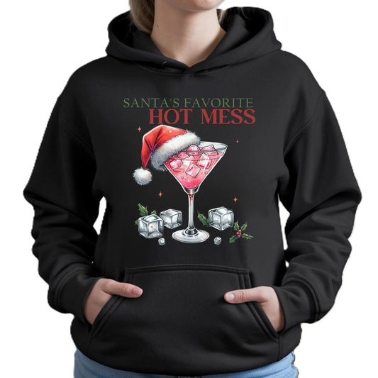 Bluza damska z kapturem świąteczna - Santa's favorite hot mess BN75 - StoryCups.pl