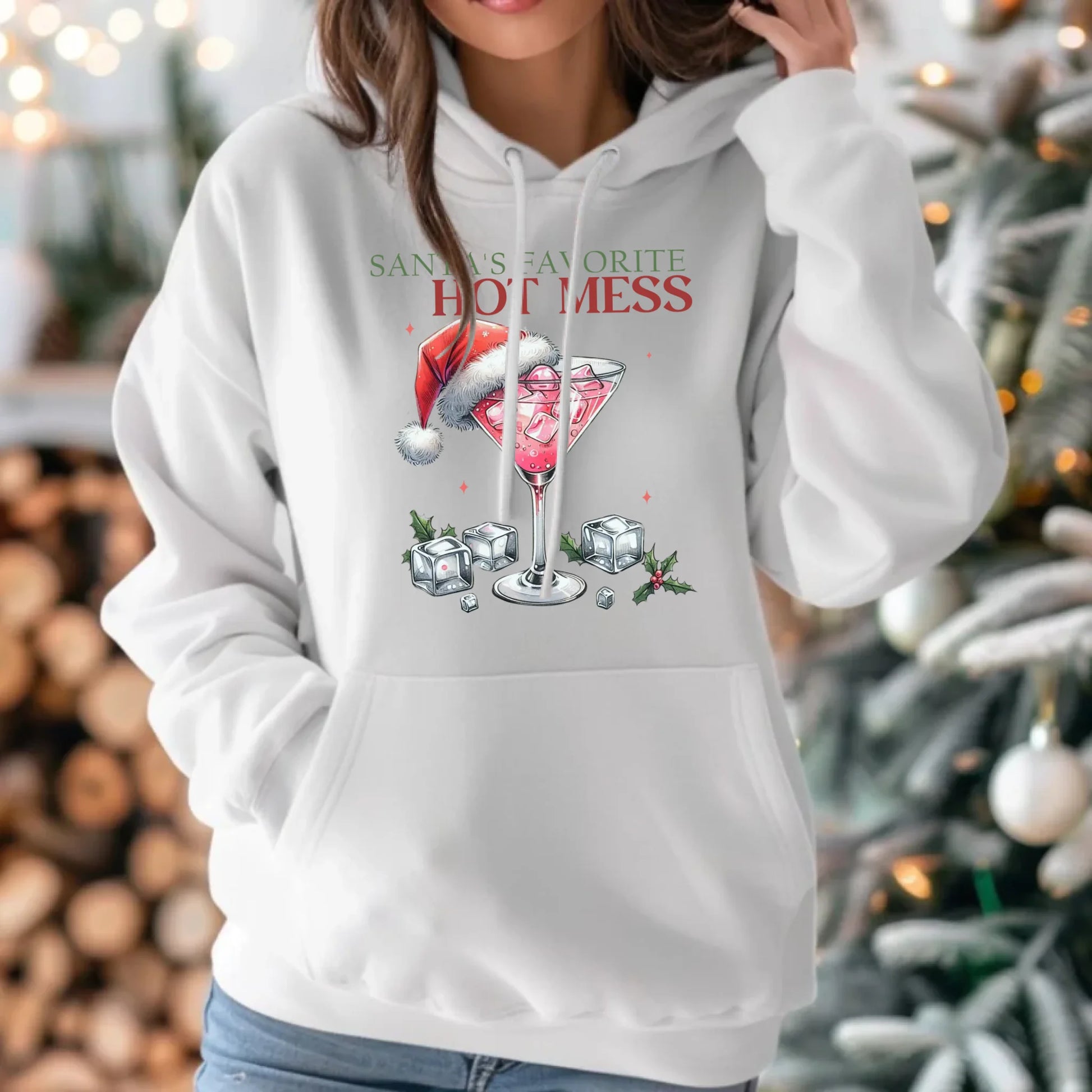 Bluza damska z kapturem świąteczna - Santa's favorite hot mess BN75 - StoryCups.pl