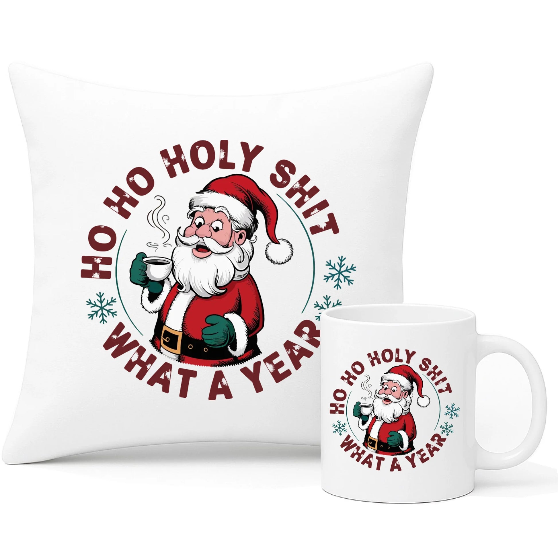 Zestaw poduszka i kubek świąteczny - Ho ho holy shit what a year BN74 - StoryCups.pl