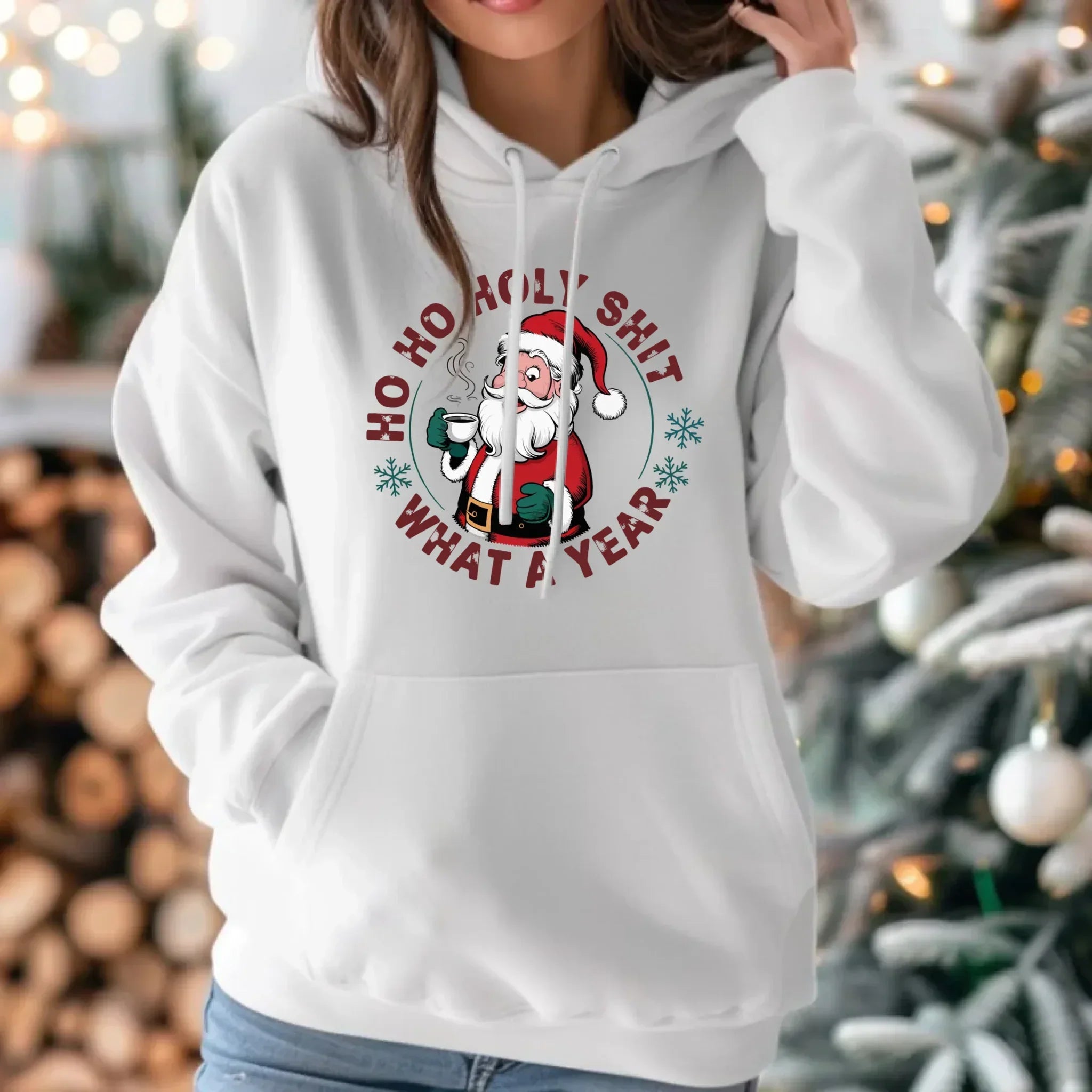 Bluza damska z kapturem świąteczna - Ho ho holy shit what a year BN74 - StoryCups.pl