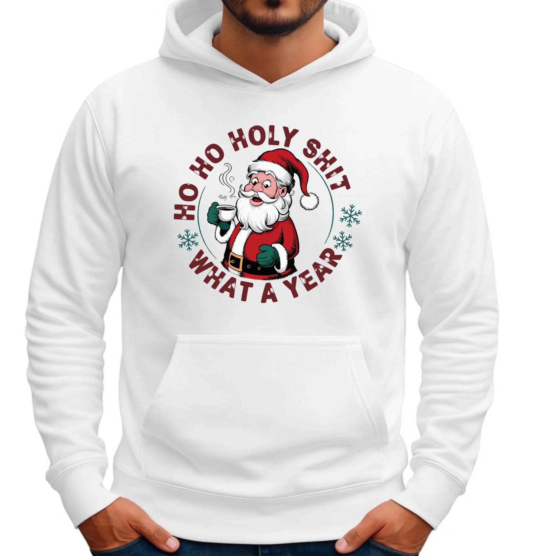 Bluza męska z kapturem świąteczna - Ho ho holy shit what a year BN74 - StoryCups.pl