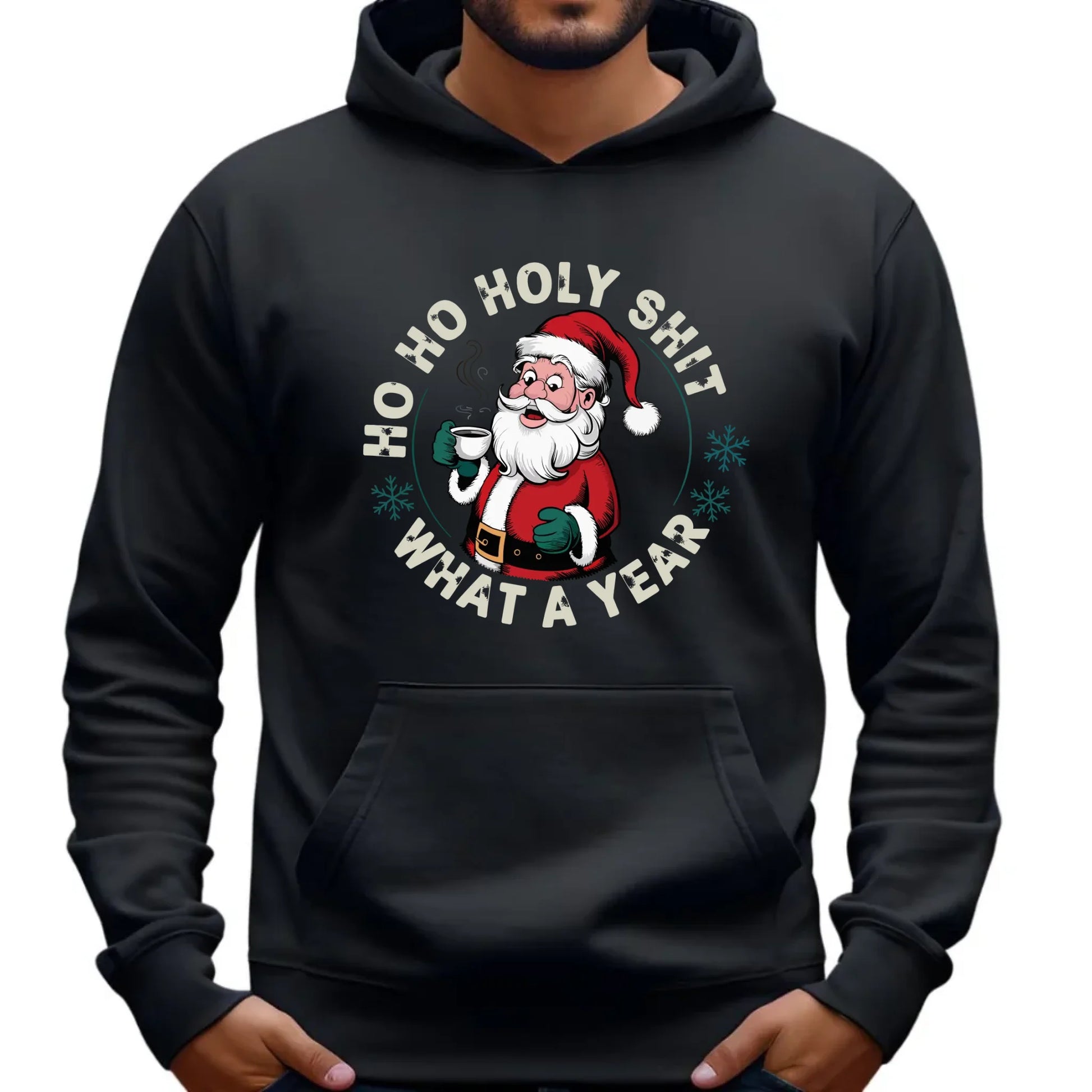 Bluza męska z kapturem świąteczna - Ho ho holy shit what a year BN74 - StoryCups.pl