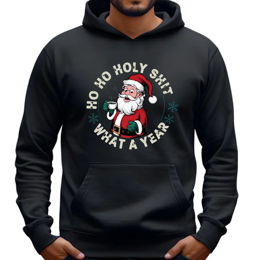 Bluza męska z kapturem świąteczna - Ho ho holy shit what a year BN74 - StoryCups.pl