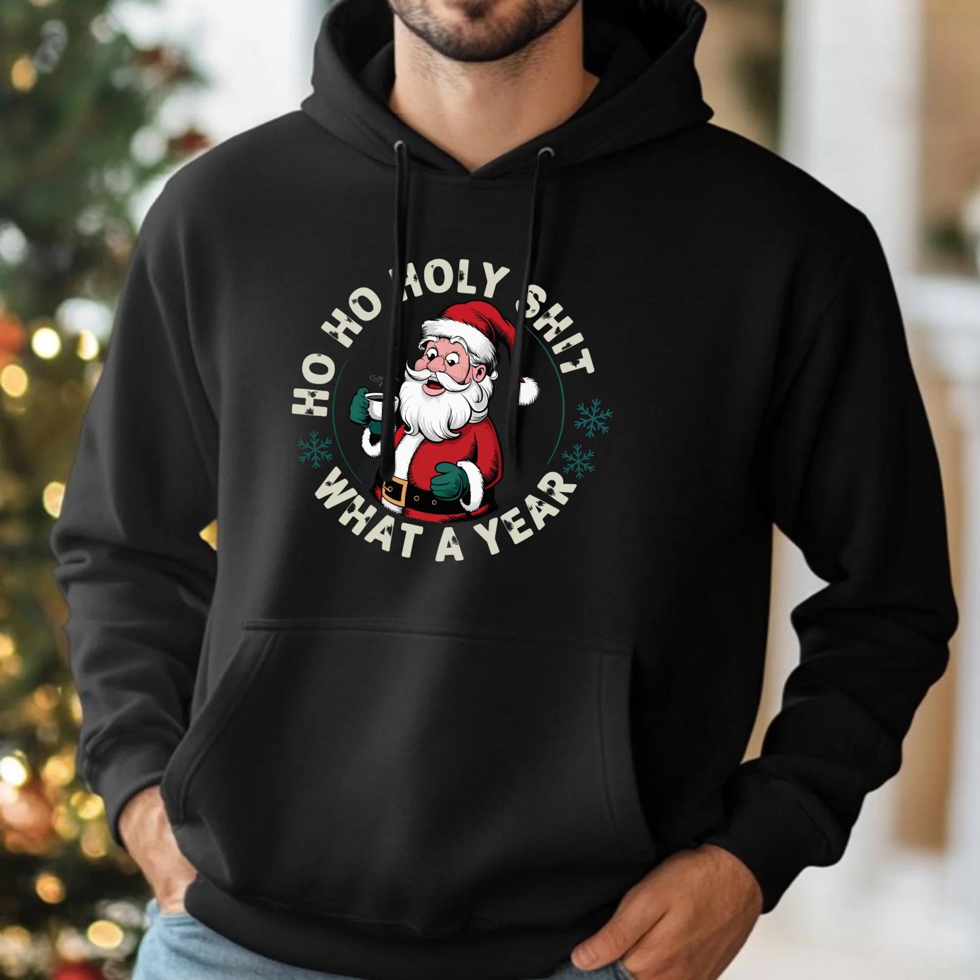 Bluza męska z kapturem świąteczna - Ho ho holy shit what a year BN74 - StoryCups.pl