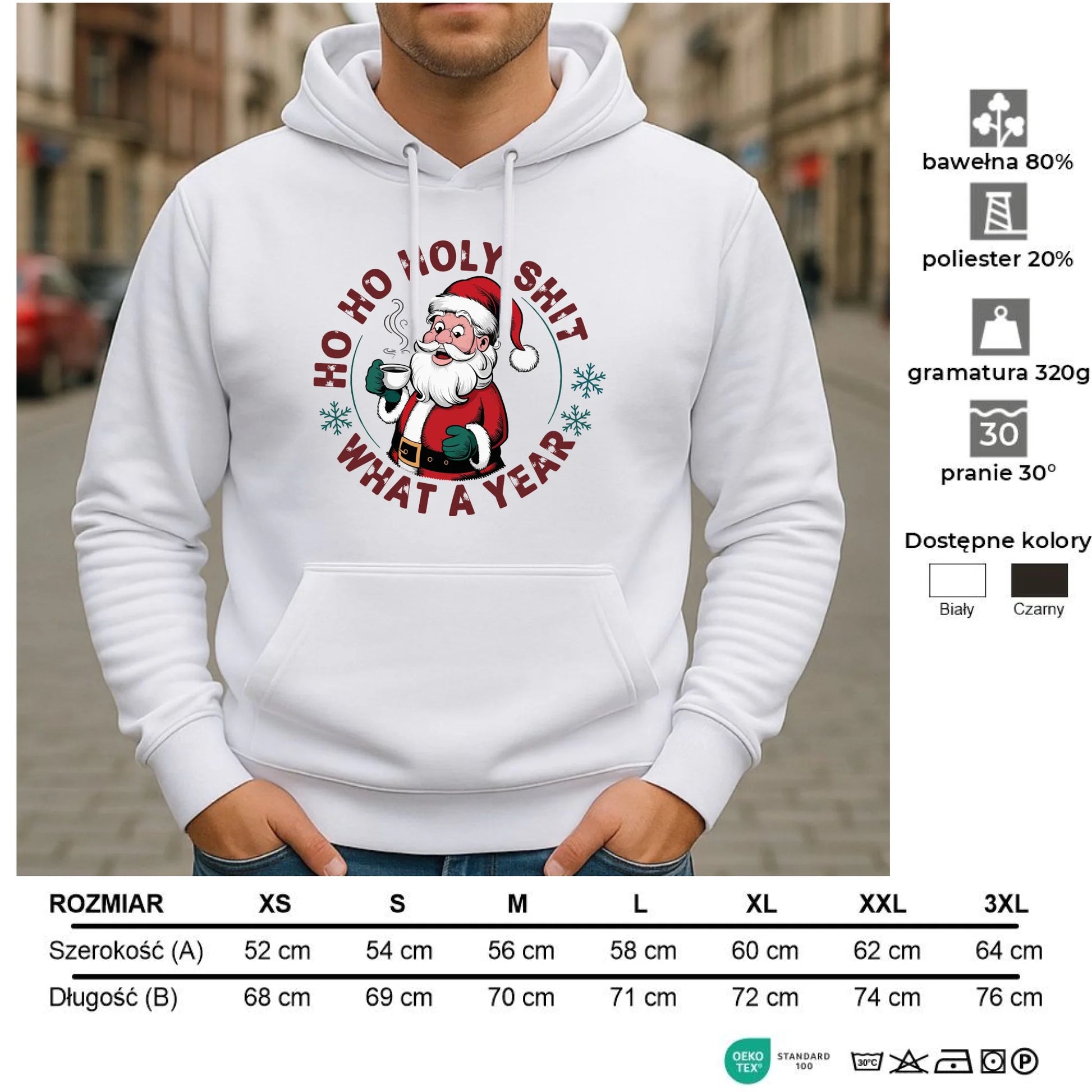 Bluza męska z kapturem świąteczna - Ho ho holy shit what a year BN74 - StoryCups.pl