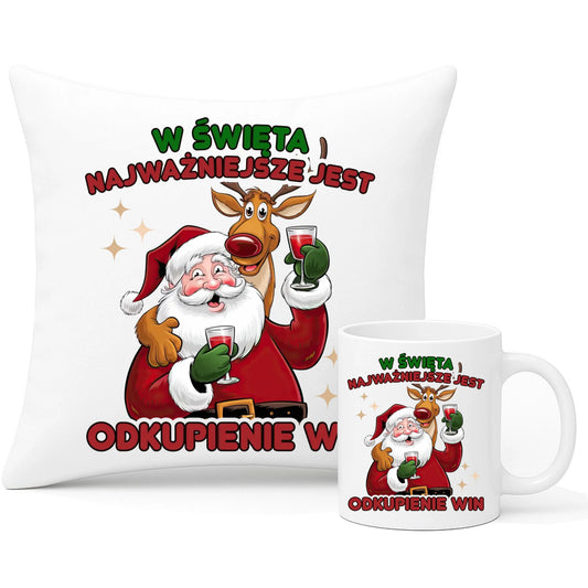 Zestaw poduszka i kubek świąteczny - W święta najważniejsze jest odkupienie win BN73 - StoryCups.pl