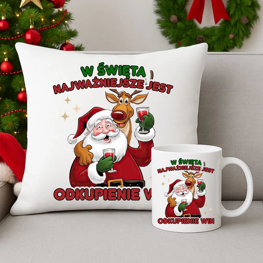 Zestaw poduszka i kubek świąteczny - W święta najważniejsze jest odkupienie win BN73 - StoryCups.pl