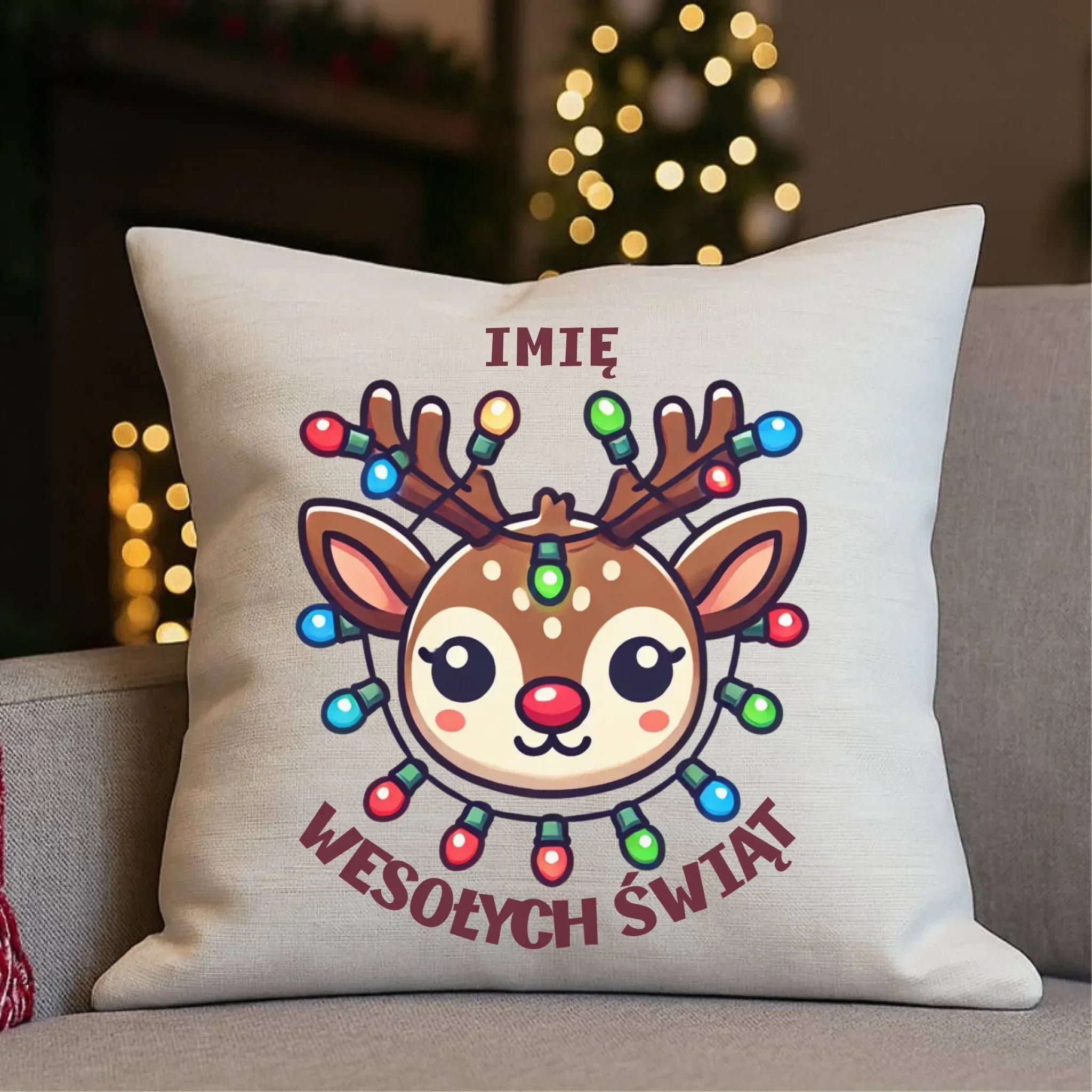 Poduszka świąteczna - Renifer Wesołych Świąt - personalizowana BN72 - StoryCups.pl