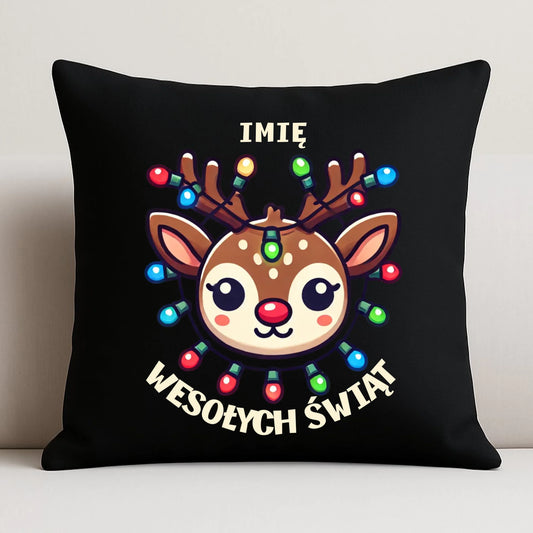 Poduszka dekoracyjna świąteczna - Renifer Wesołych Świąt - personalizowana BN72