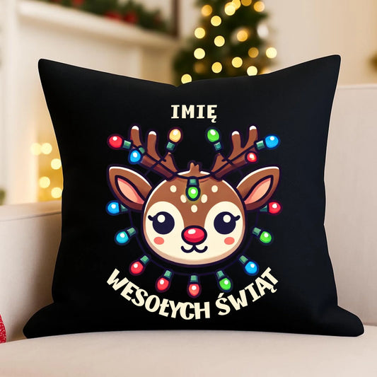 Poduszka dekoracyjna świąteczna - Renifer Wesołych Świąt - personalizowana BN72