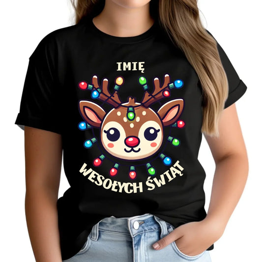 Koszulka damska świąteczna - Renifer Wesołych Świąt - personalizowana BN72