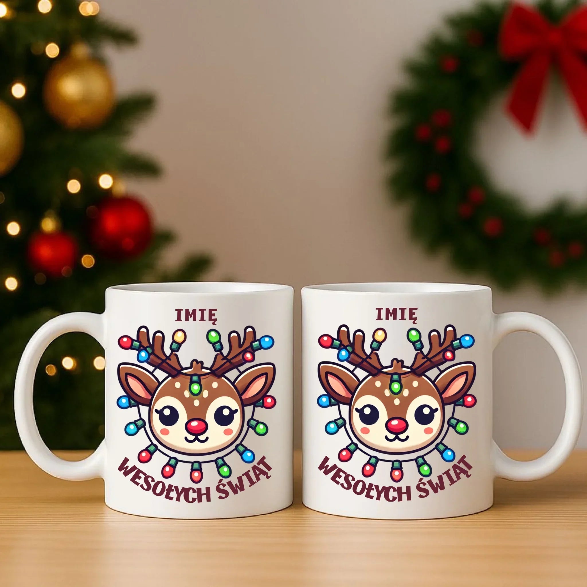 Zestaw poduszka i kubek świąteczny - Renifer Wesołych Świąt - personalizowany BN72 - StoryCups.pl