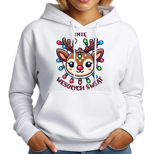 Bluza damska z kapturem świąteczna - Renifer Wesołych Świąt - personalizowana BN72