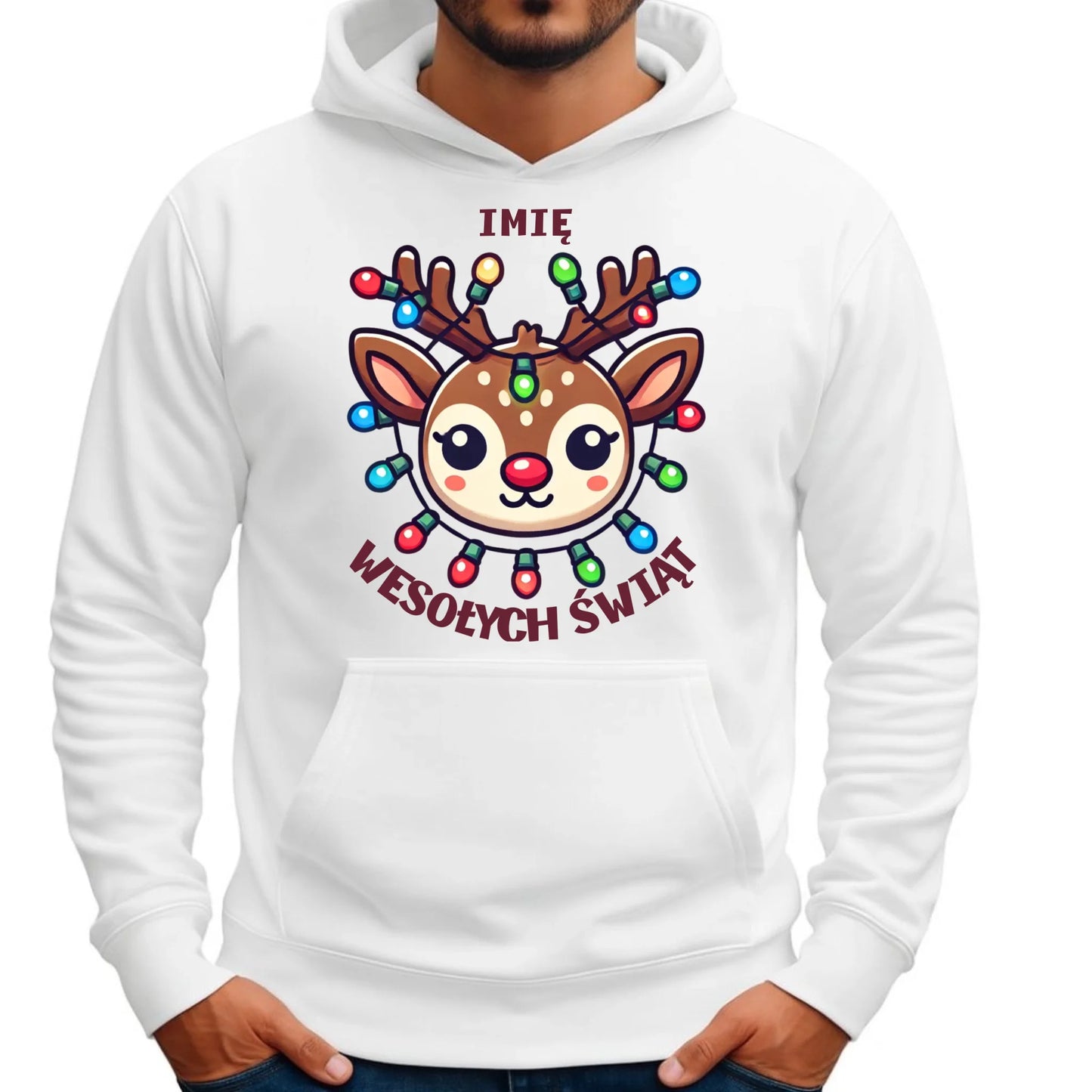 Bluza męska z kapturem świąteczna - Renifer Wesołych Świąt - personalizowana BN72