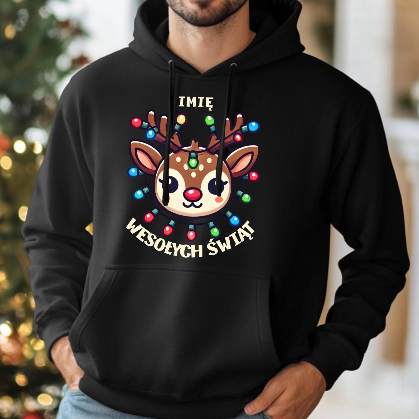 Bluza męska z kapturem świąteczna - Renifer Wesołych Świąt - personalizowana BN72