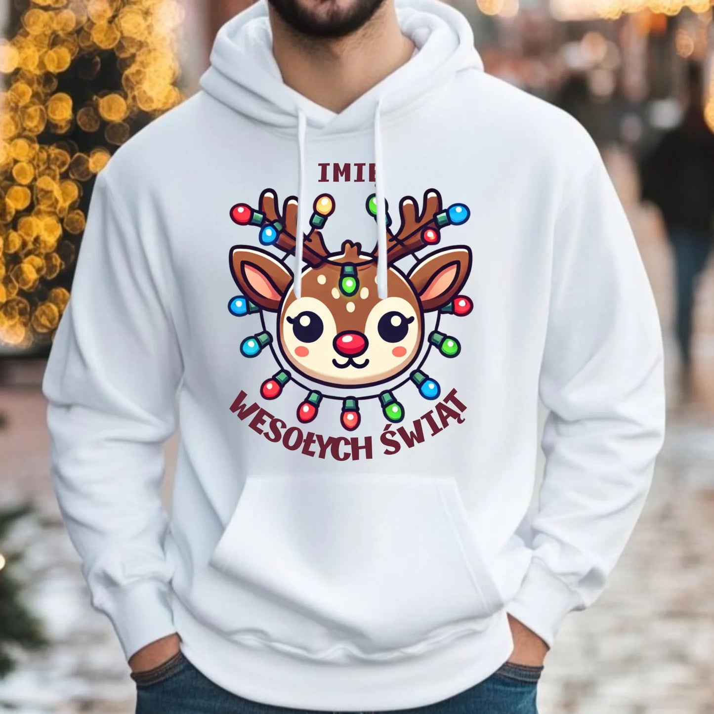 Bluza męska z kapturem świąteczna - Renifer Wesołych Świąt - personalizowana BN72