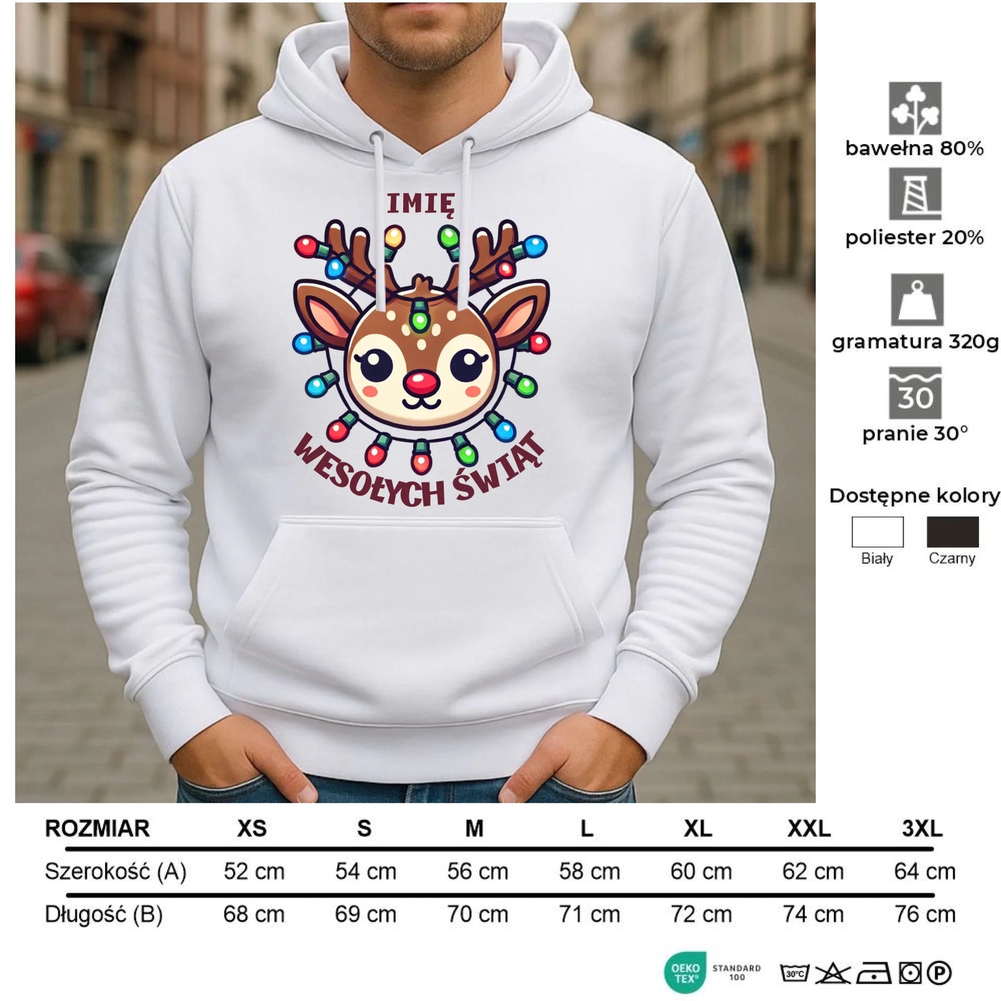 Bluza męska z kapturem świąteczna - Renifer Wesołych Świąt - personalizowana BN72