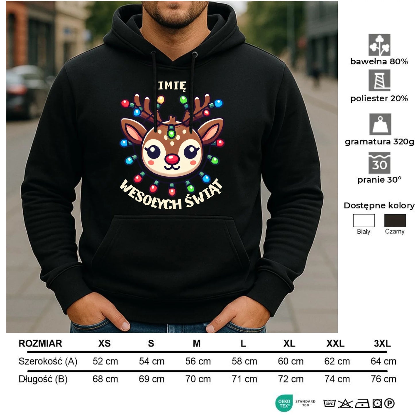 Bluza męska z kapturem świąteczna - Renifer Wesołych Świąt - personalizowana BN72