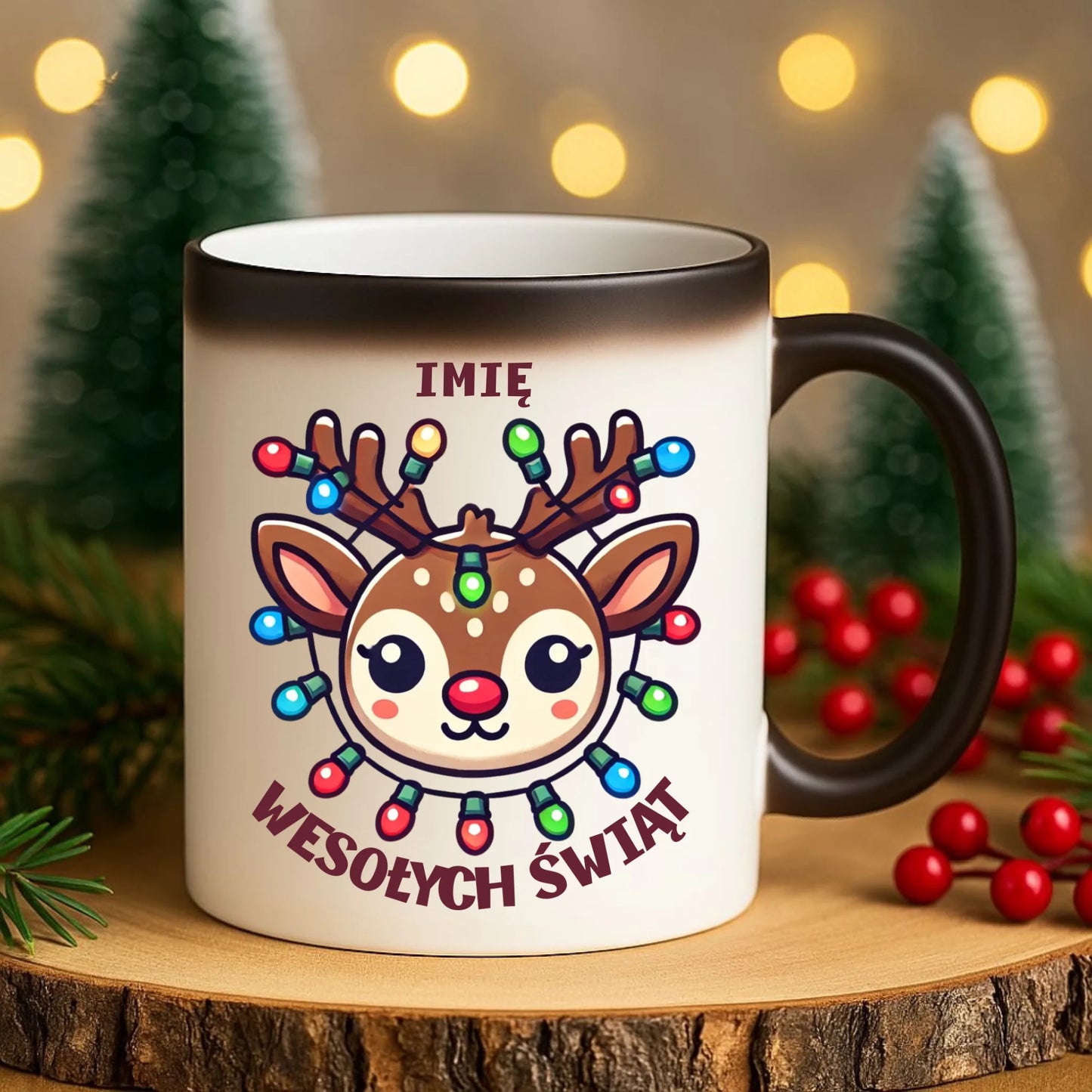 Kubek magiczny świąteczny - Renifer Wesołych Świąt - personalizowana BN72