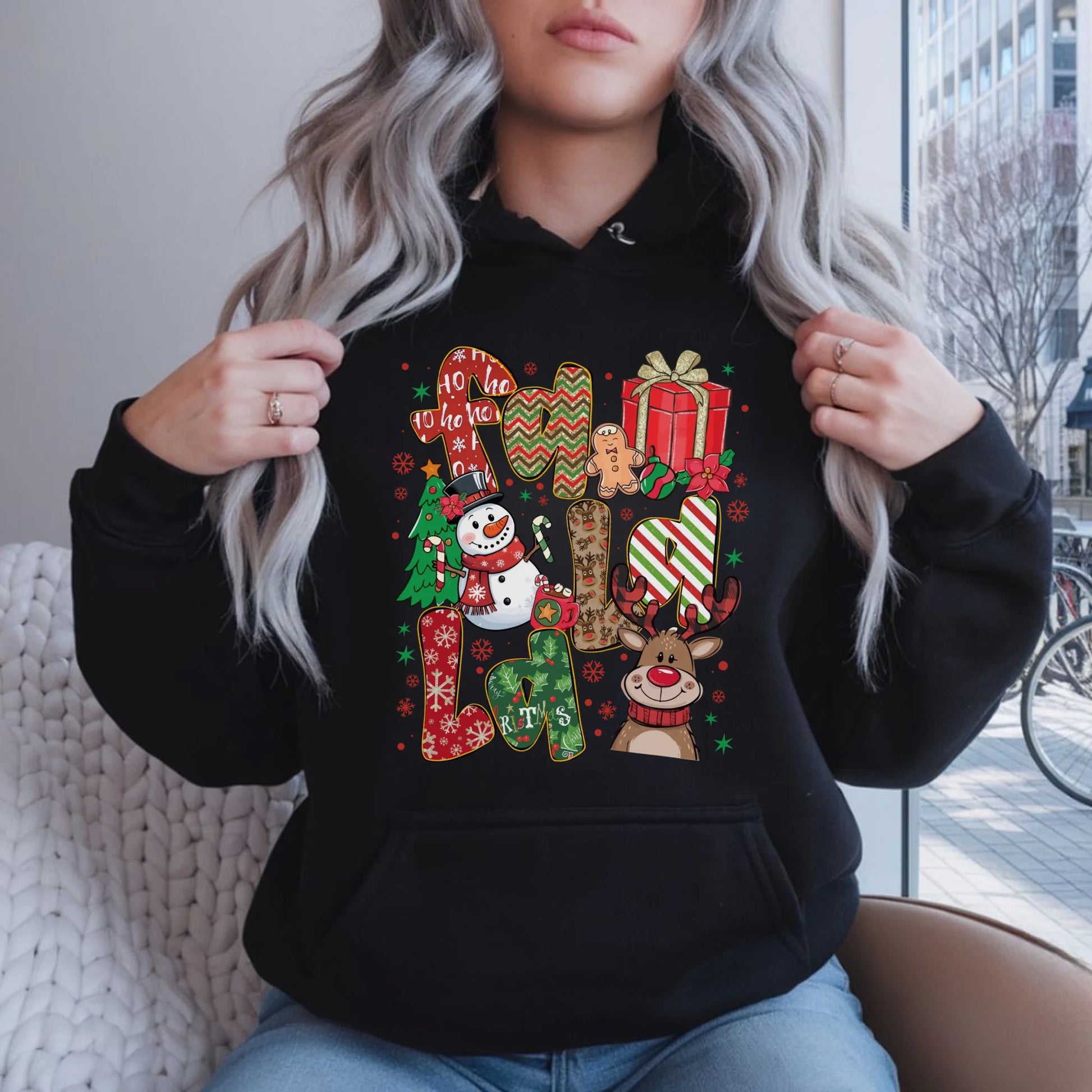 Bluza damska z kapturem świąteczna - Fa la la BN71 - StoryCups.pl