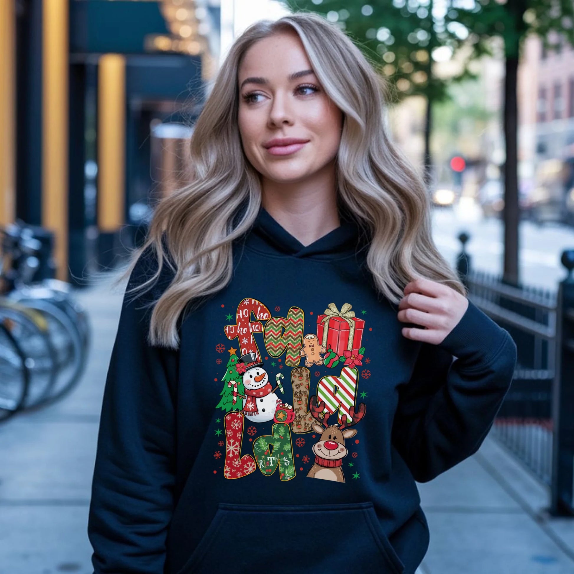 Bluza damska z kapturem świąteczna - Fa la la BN71 - StoryCups.pl