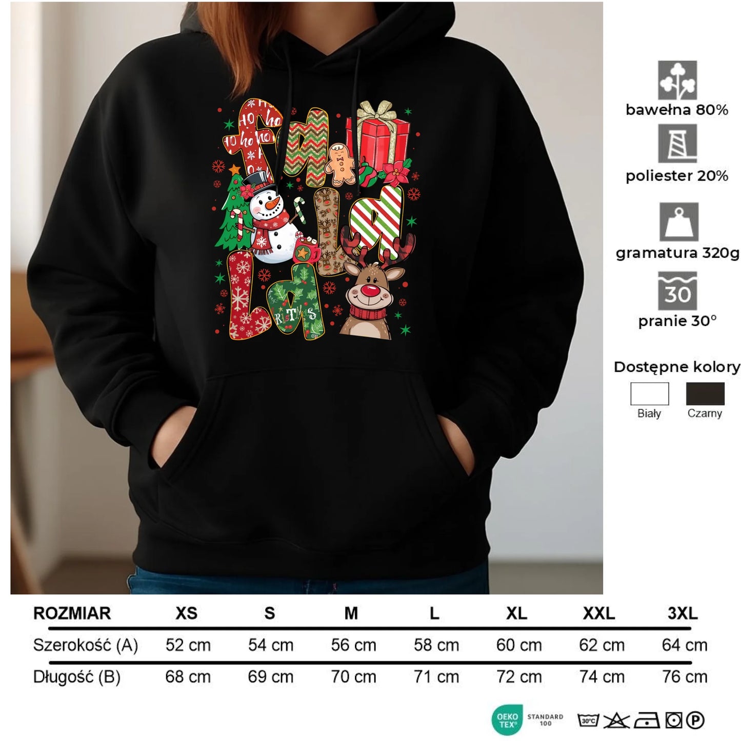 Bluza damska z kapturem świąteczna - Fa la la BN71 - StoryCups.pl