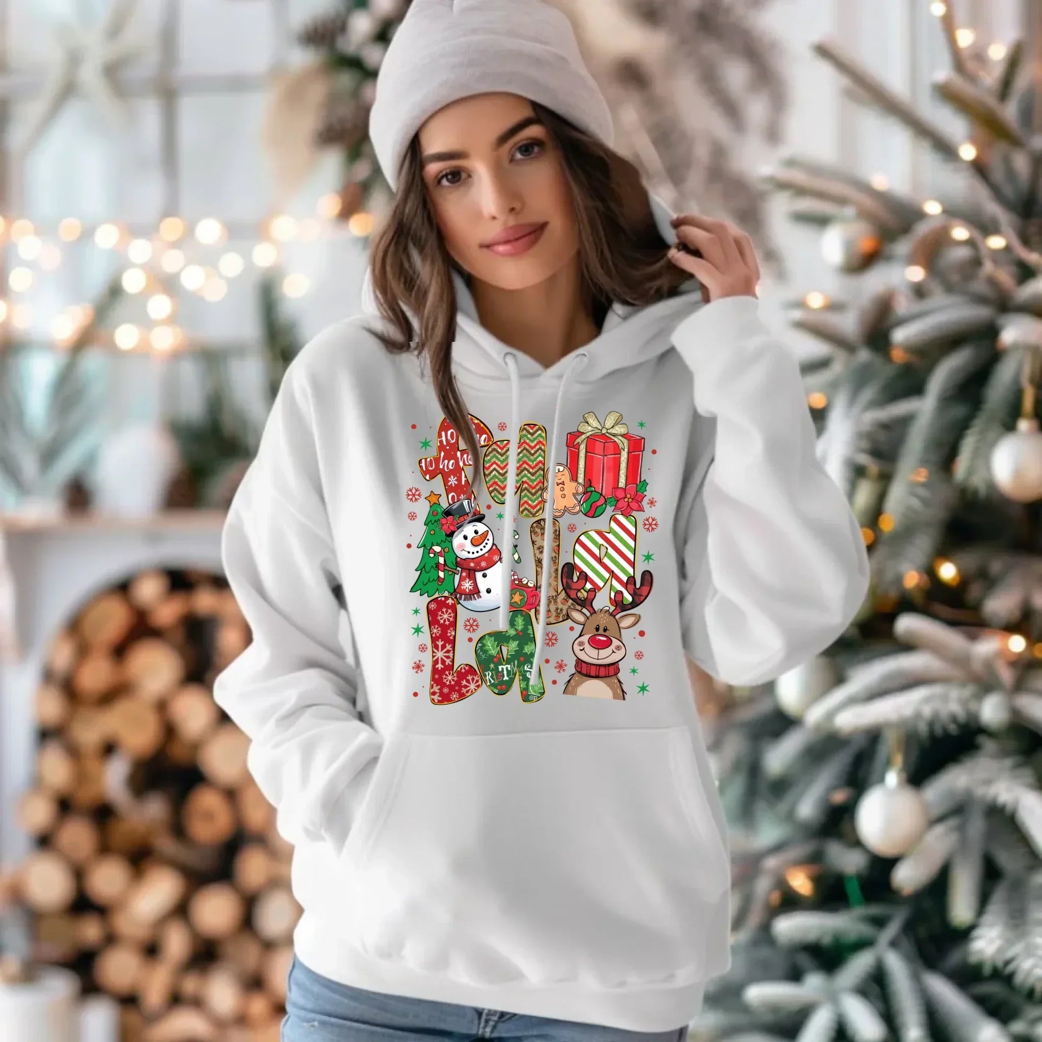 Bluza damska z kapturem świąteczna - Fa la la BN71 - StoryCups.pl