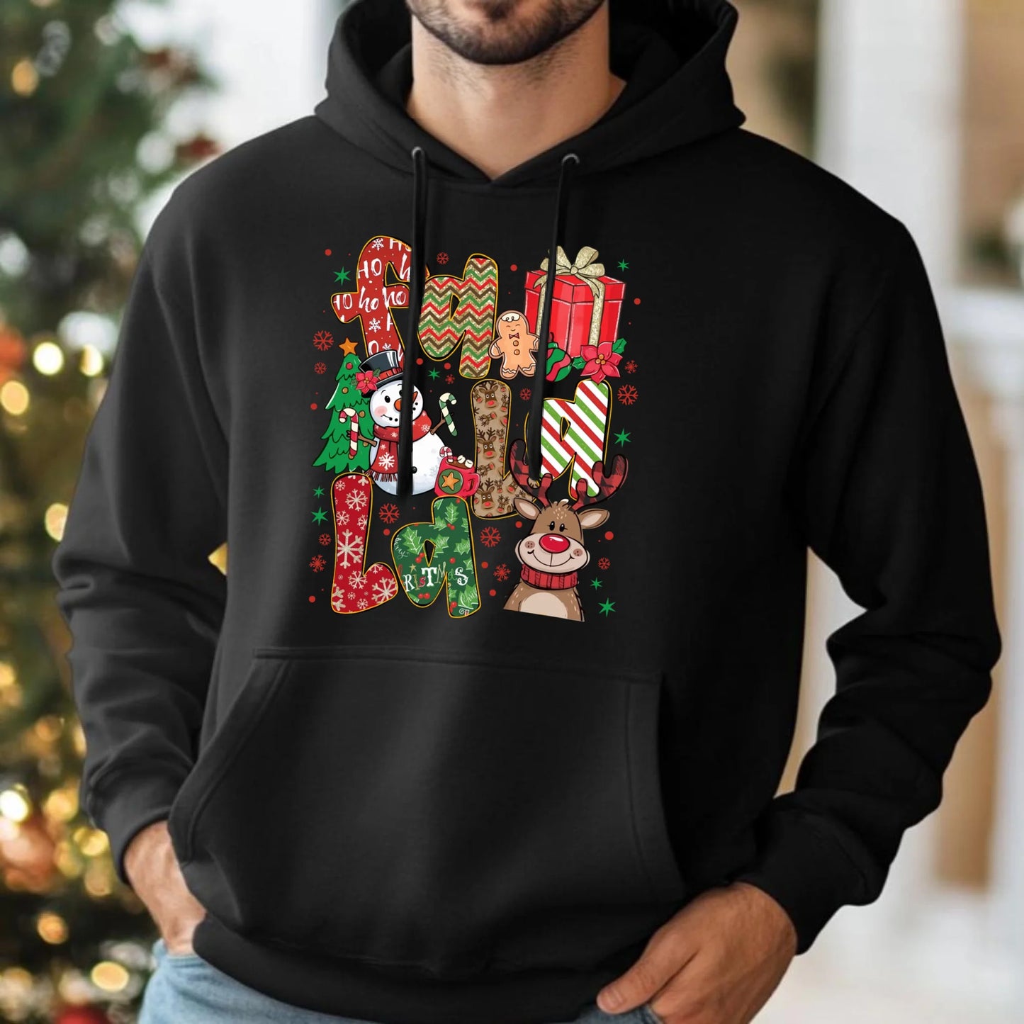 Bluza męska z kapturem świąteczna - Fa la la BN71 - StoryCups.pl