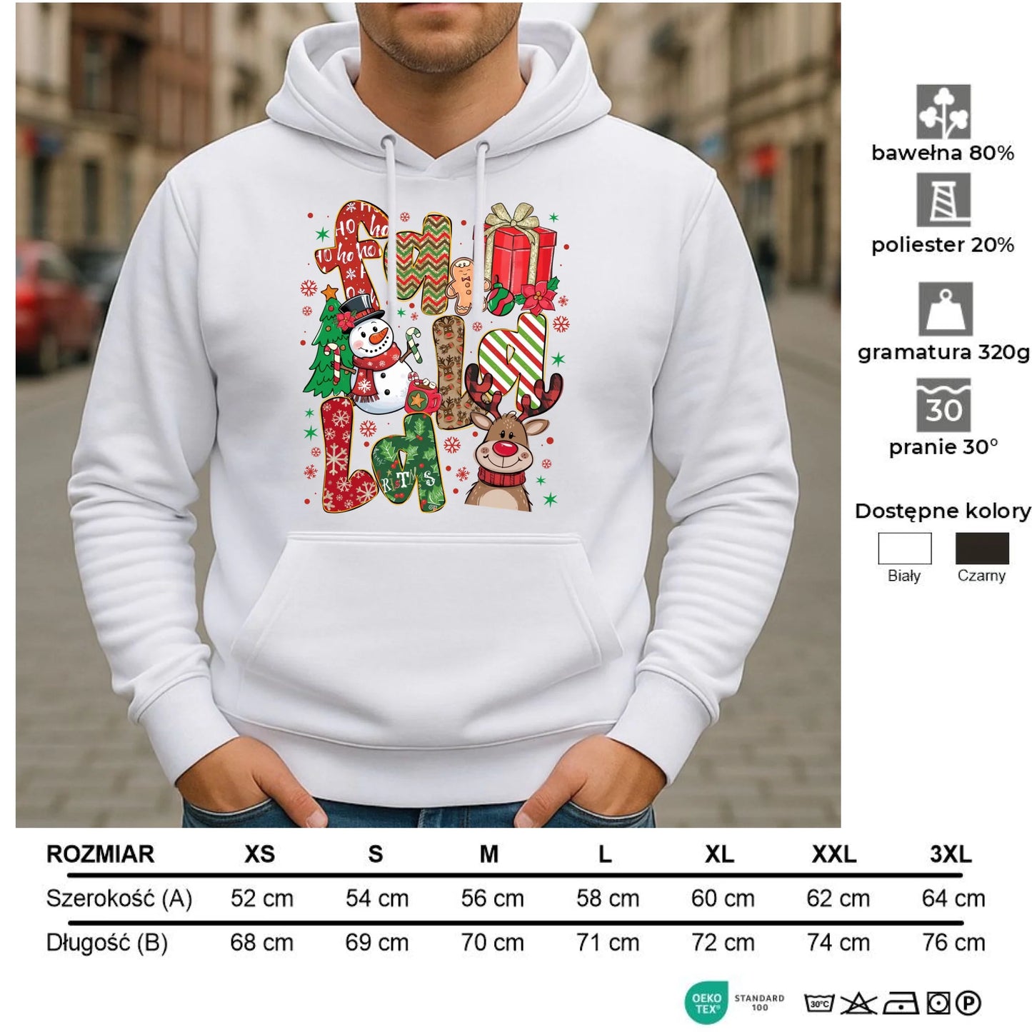 Bluza męska z kapturem świąteczna - Fa la la BN71 - StoryCups.pl