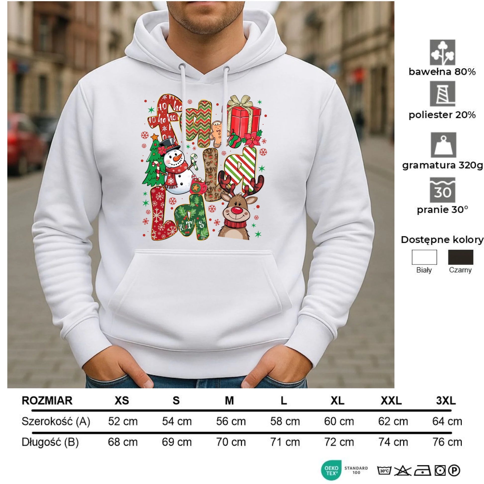 Bluza męska z kapturem świąteczna - Fa la la BN71 - StoryCups.pl