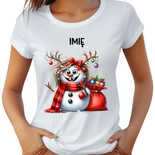 Koszulka damska świąteczna - Bałwanek - personalizowana BN70 - StoryCups.pl